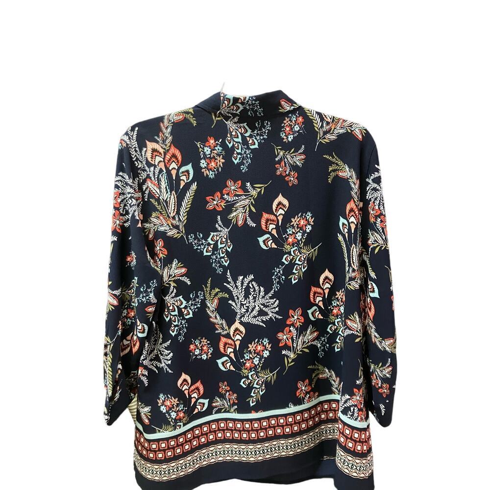 Chico’s‎ Floral Blouse Blue Colorful Sz 2 Medium Button Down, Top, Office Boho - Picture 2 of 4